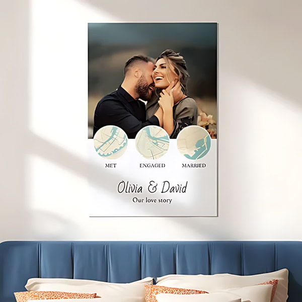 Duurzaam cadeau voor een bruiloft is deze wanddecoratie stadsposter